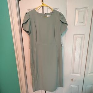 NWT Calvin Klein Tulip Sleeve Sheath Dress Jadeite